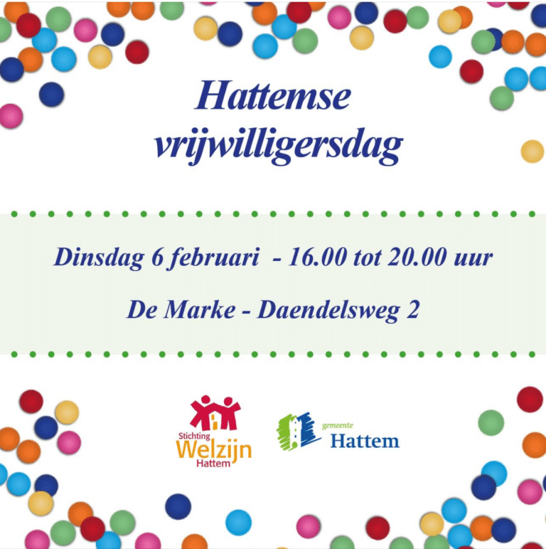 Laatste aanmelddag Hattemse vrijwilligersdag