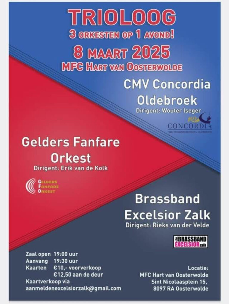 Brassband Excelsior Zalk treedt op in Oosterwolde