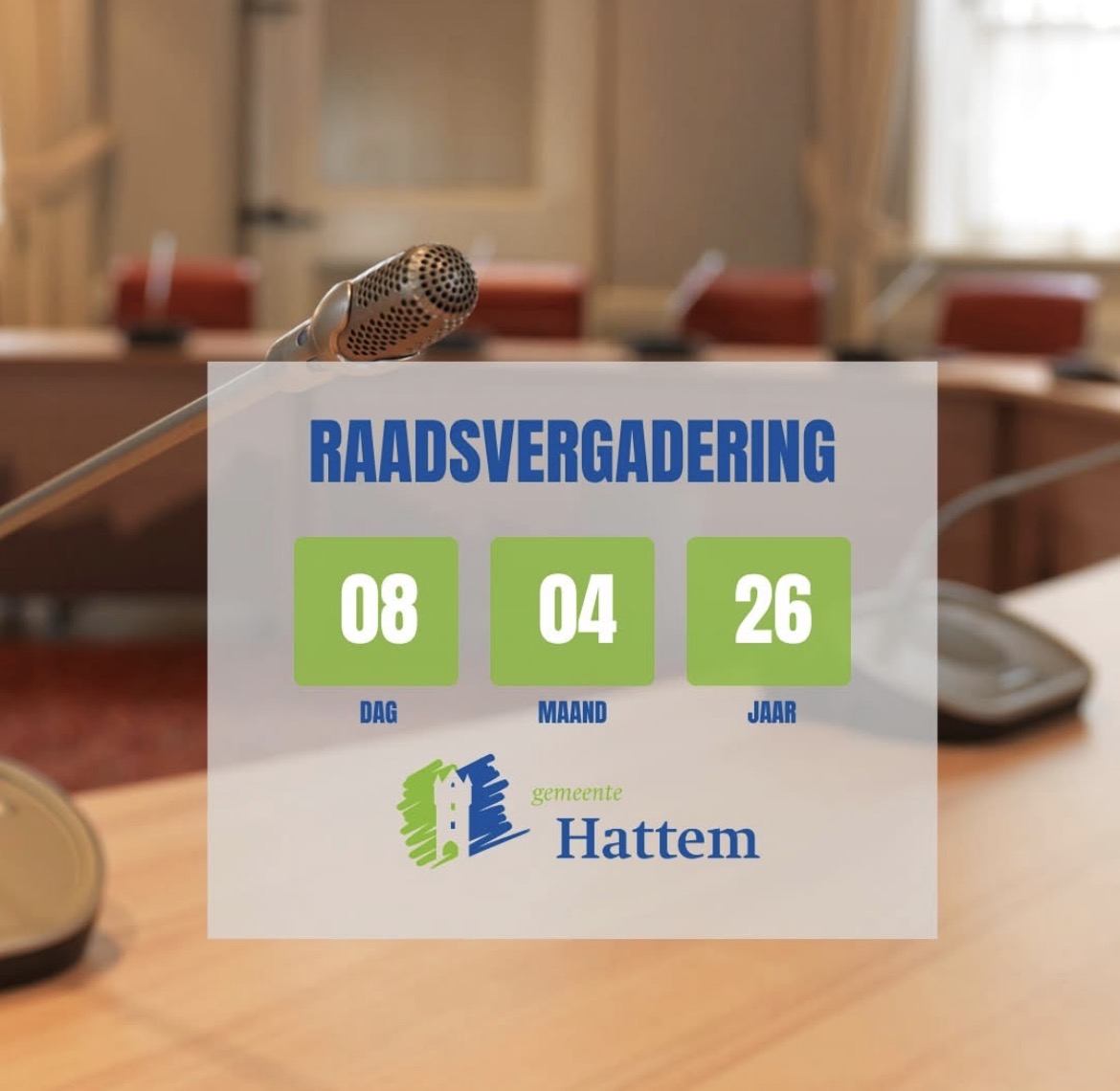 Bijzondere raadsvergadering 8 april live op RTV Hattem